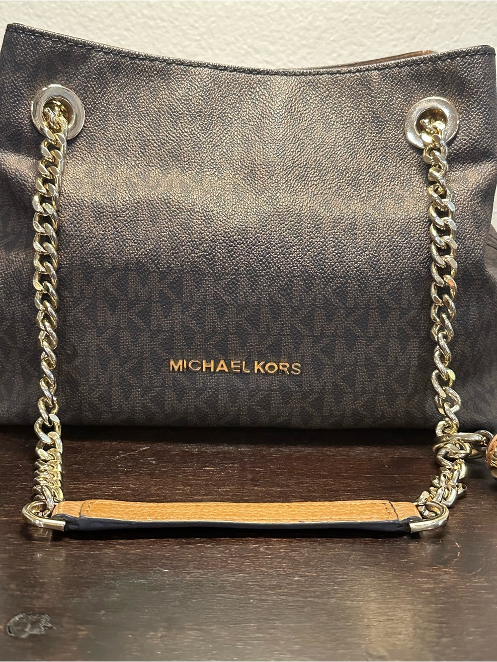 Michael Kors Dark Brown MK Logo Chain-Handle Shoulder Bag